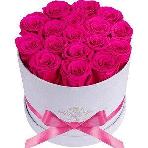 17 Flowers in a Luxury Suede Box Birthday Gifts Preserved Flowers Hot Pink